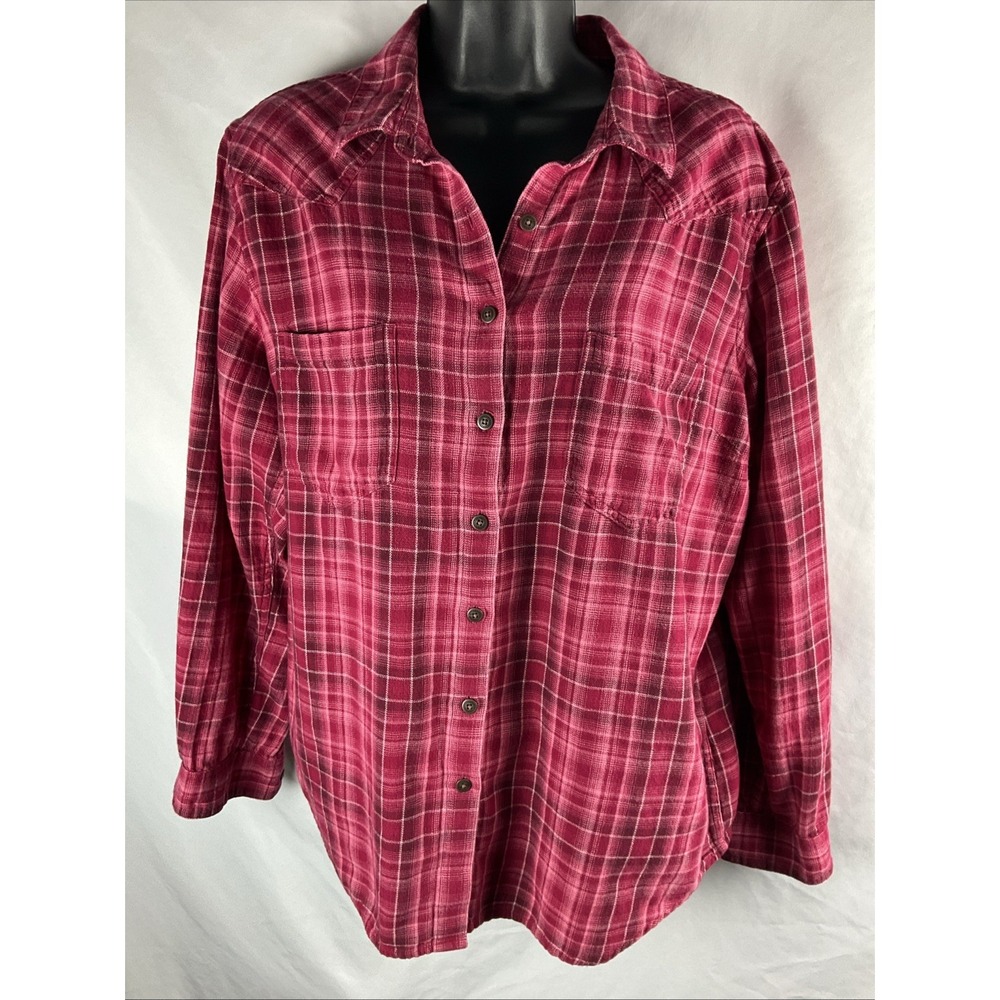 Ariat R.E.A.L. Women's XL Pink/Red Button Front Western Long Sleeve Shirt Top